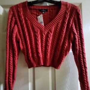 New with tags Red Crop V Neck Sweater size Small